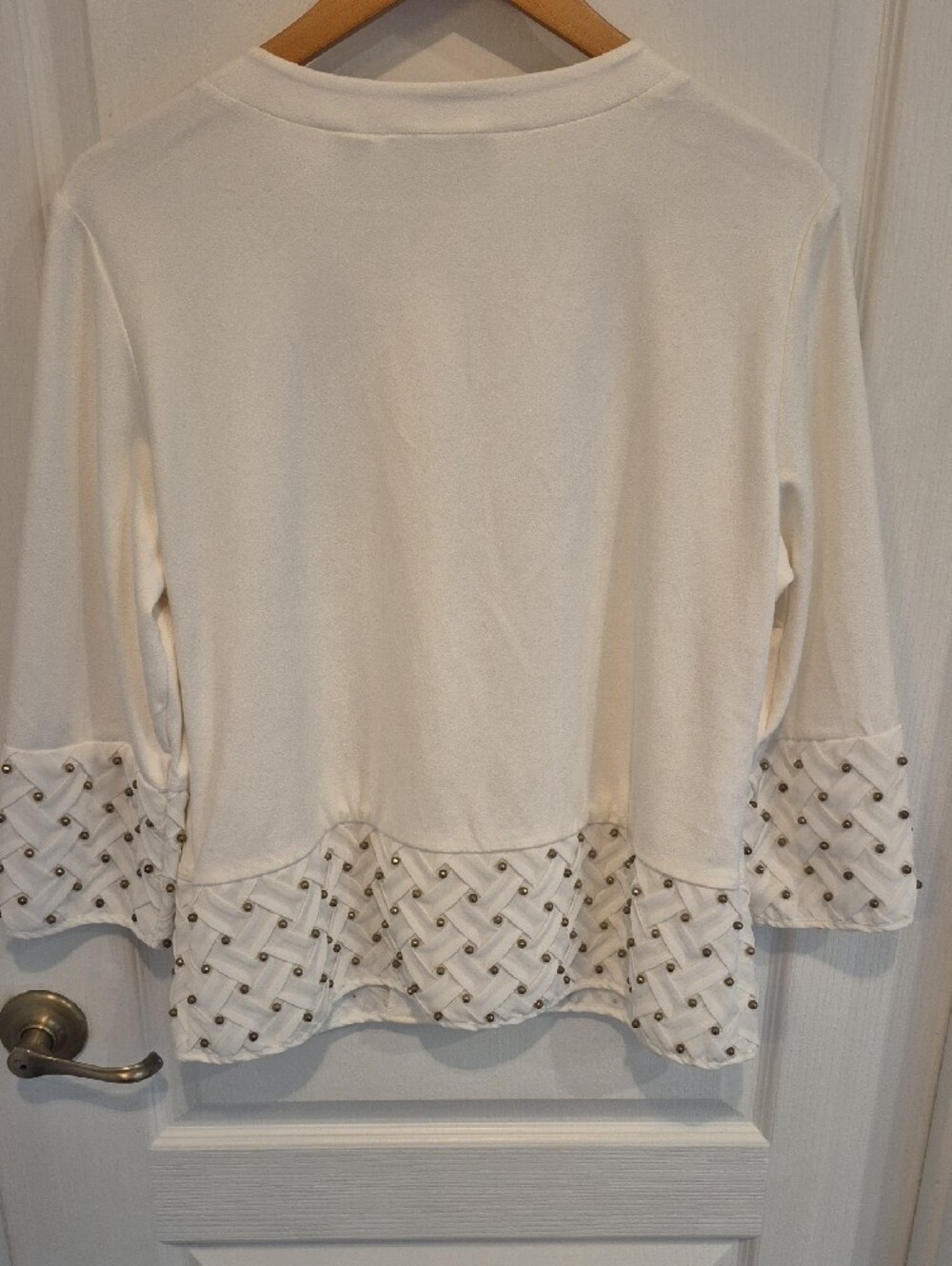 Chico's Travelers Cream Zip-Front Top with Decorative Hardware - Picture 6 of 7